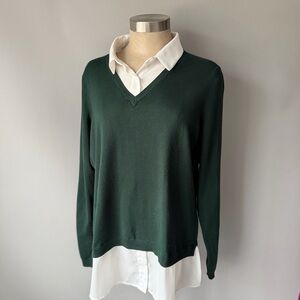 Adrianna Papell Layered Look Sweater Blouse Combo Green & White Size XL